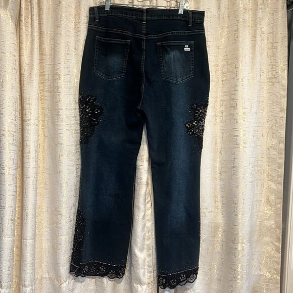 GIA Cut out Embellished Blue jeans Lace women's size 0X See Pics For Measurement - Picture 2 of 8